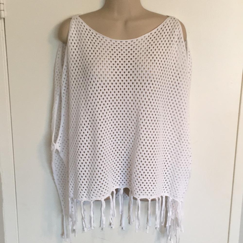 Michael Stars cold shoulder sweater w/Fringe